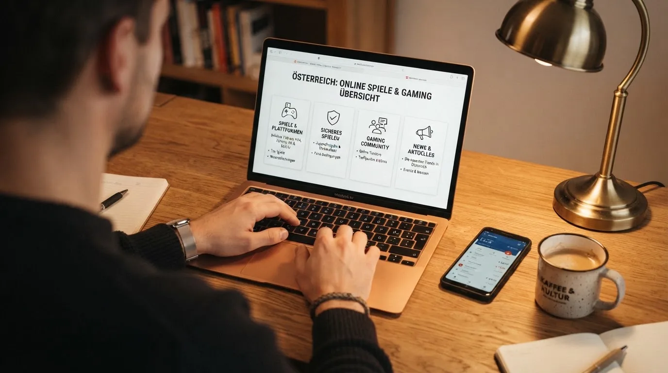 Person am Laptop liest eine Übersichtsseite zu Glücksspielen im Internet — 5 euro bonus ohne einzahlung casino
