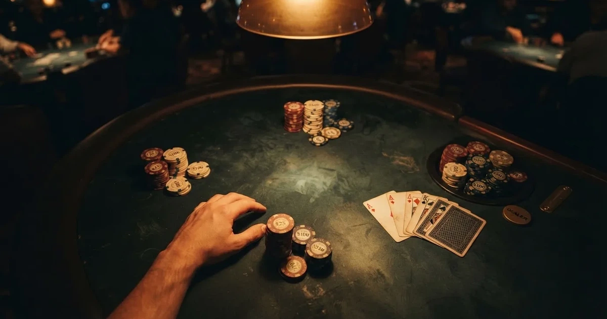 Beleuchteter Spieltisch mit Karten, von oben gesehen — aviator online casino