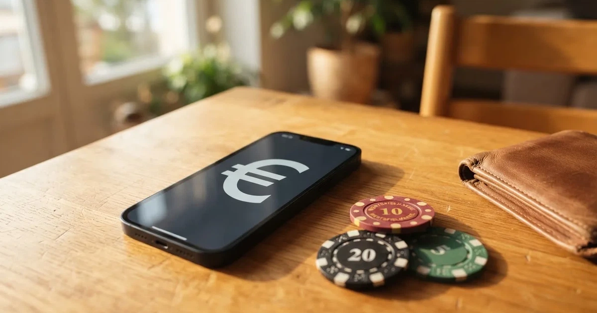 Kartenterminal und Smartphone auf einem Holztisch neben einer Geldbörse — online casino schnelle auszahlung